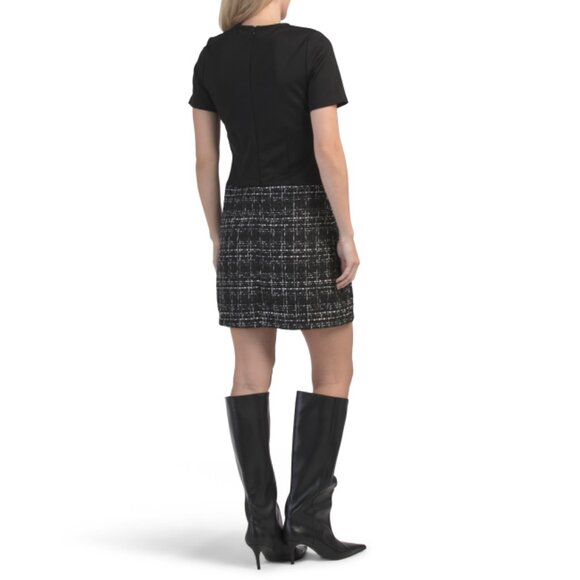 ELLEN TRACY Black Plaid Mix Media Mini Dress - Picture 2 of 2